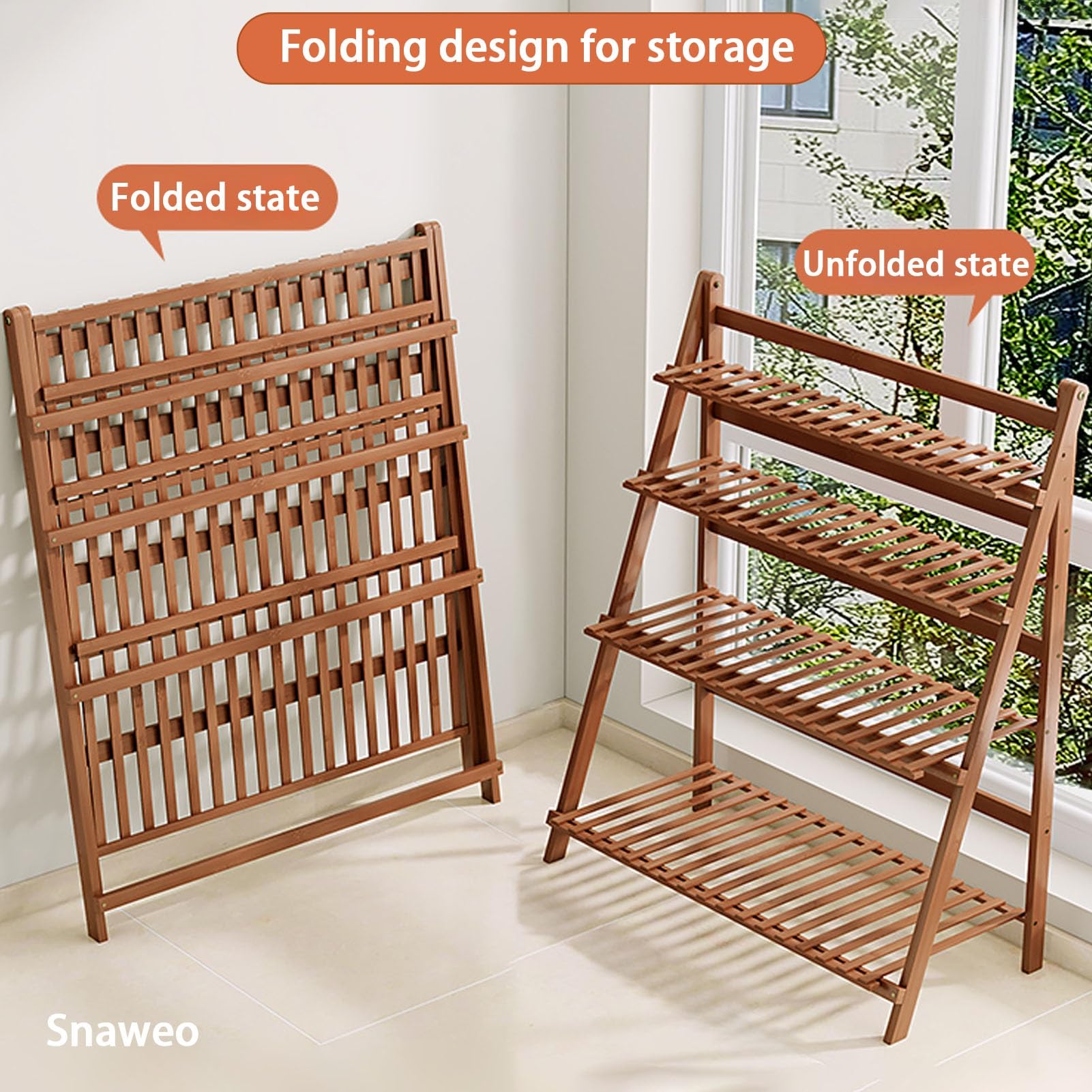 Amazon.co.jp: 竹製折りたたみ式植物スタンドシェルフ2段植木鉢